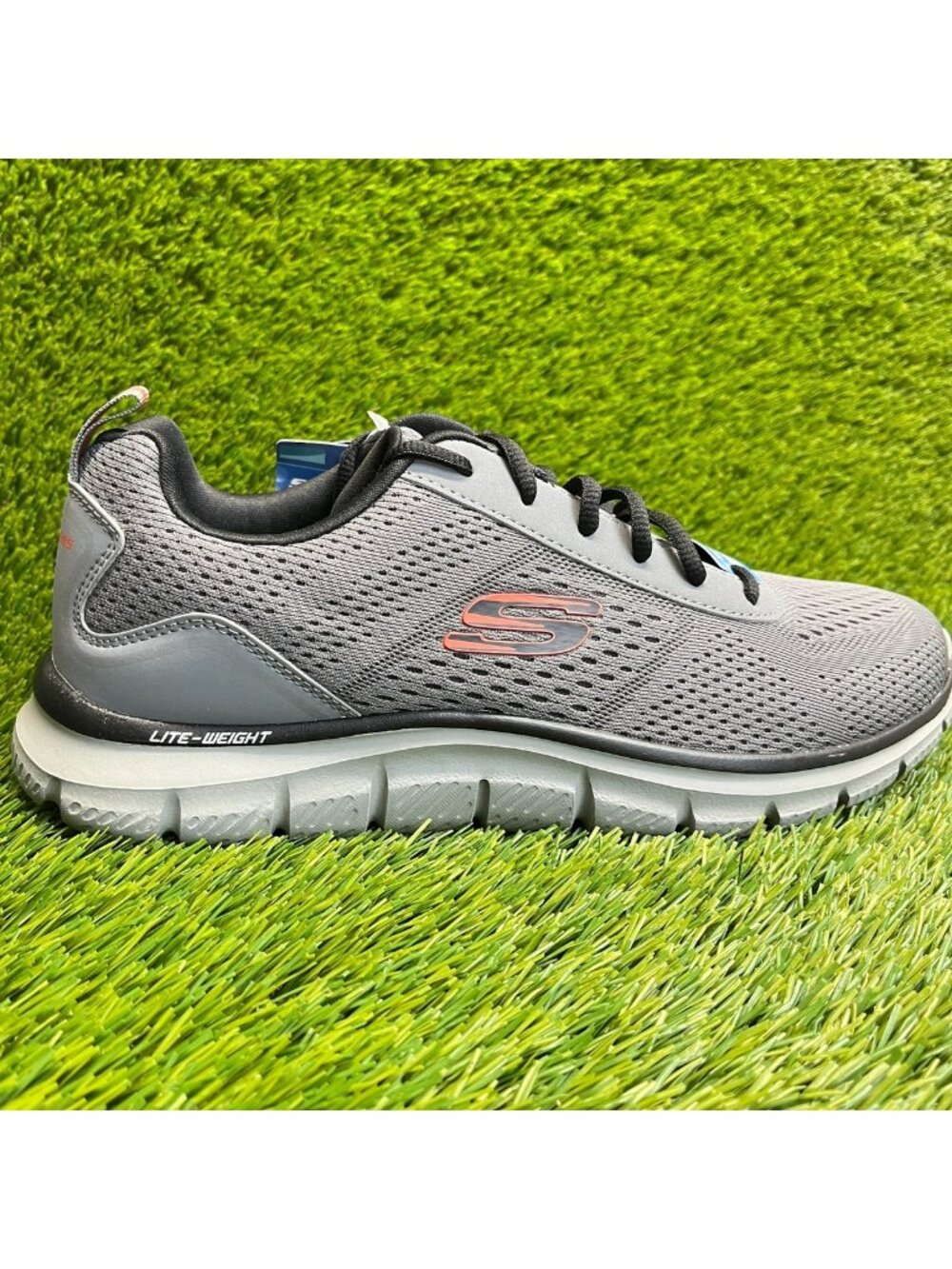 Skechers Track Leshur Mens Size 10 Gray Orange Athletic Walking Shoes Sneakers
